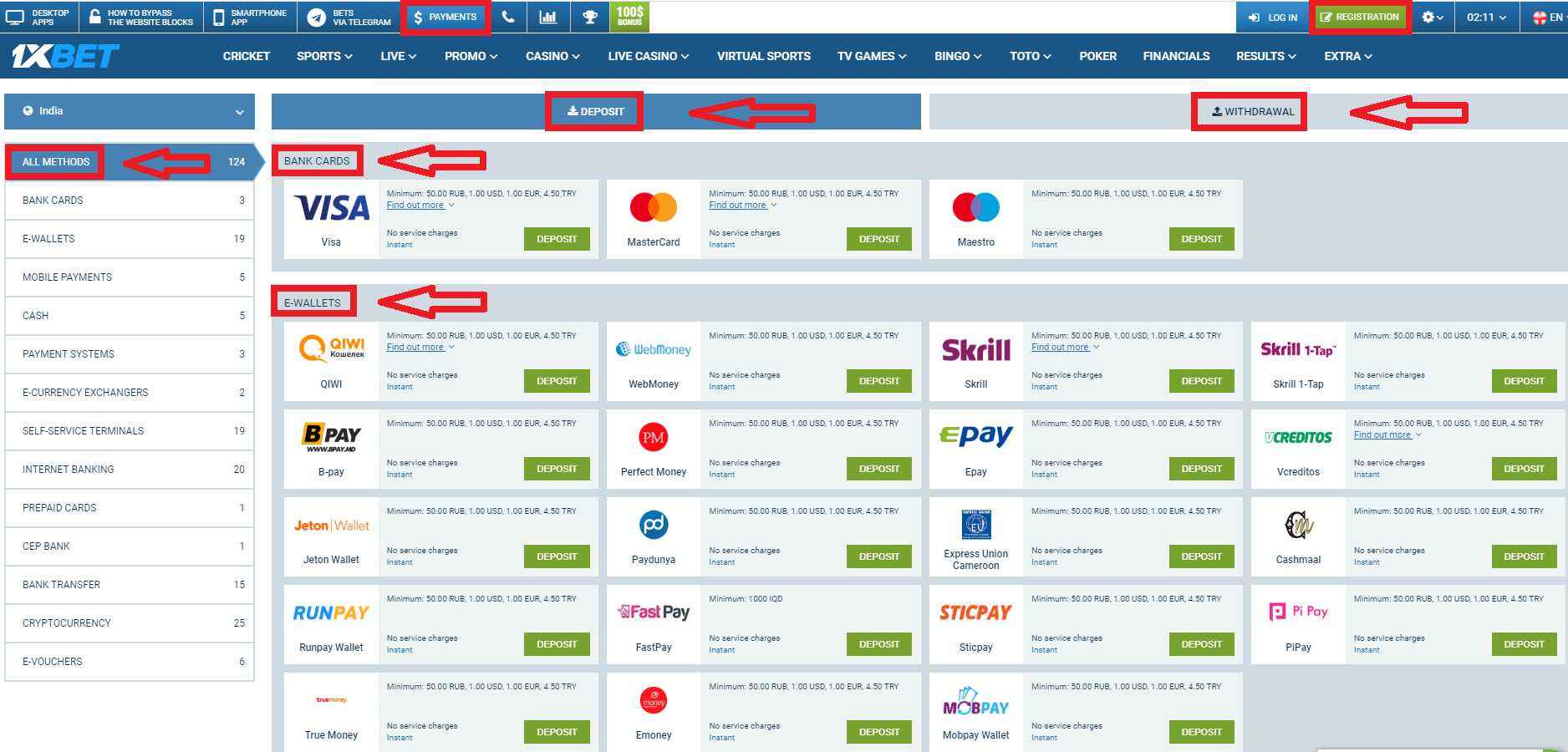 1xBet India Withdrawal and Deposit Methods